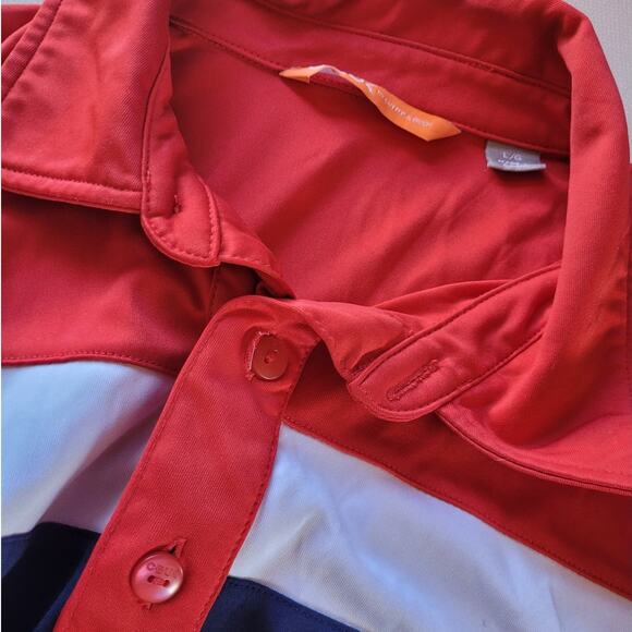 Cutter & Buck CBUK Mens Red White Blue Polo Shirt Size Large Colorblock Golf USA - Picture 8 of 10
